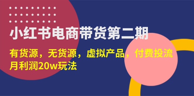 （14186期）小红书电商带货第二期，有货源，无货源，虚拟产品，付费投流，月利润20w-小何资源库