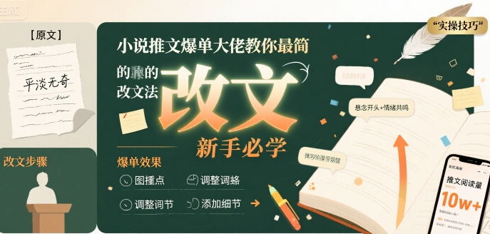 小说推文爆单大佬教你最简单的改文方法实操课，新手必学-小何资源库