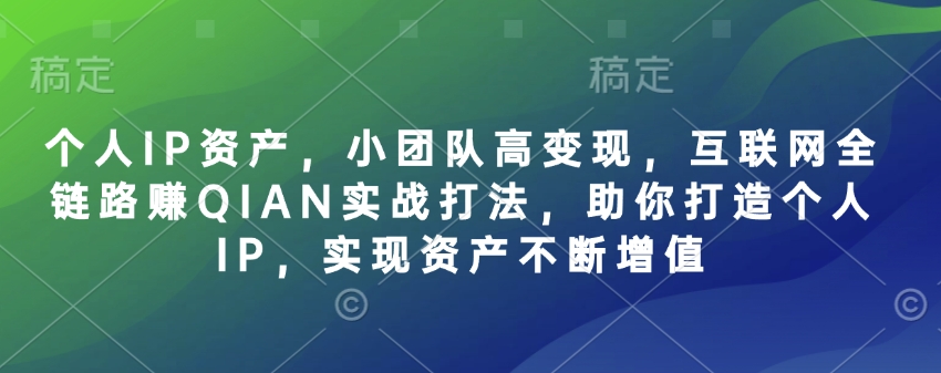 个人IP资产，小团队高变现，互联网全链路赚QIAN实战打法，助你打造个人IP，实现资产不断增值-小何资源库