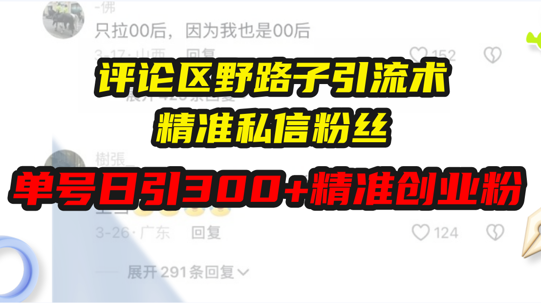 （13676期）评论区野路子引流术，精准私信粉丝，单号日引流300+精准创业粉-小何资源库