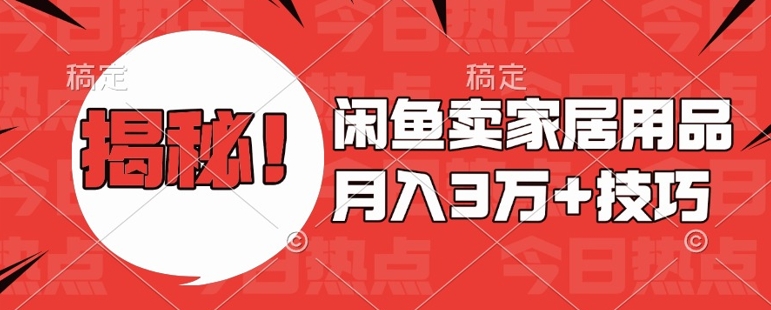 闲鱼卖家居用品月入过W+最新技巧闲鱼最新零基础教学，新手当天上手【揭秘】-小何资源库