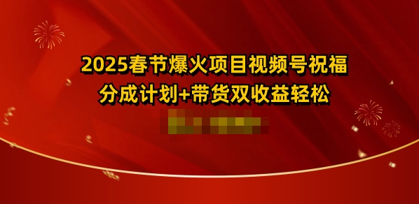 2025春节爆火项目视频号祝福，分成计划+带货双收益，轻松日入多张-小何资源库