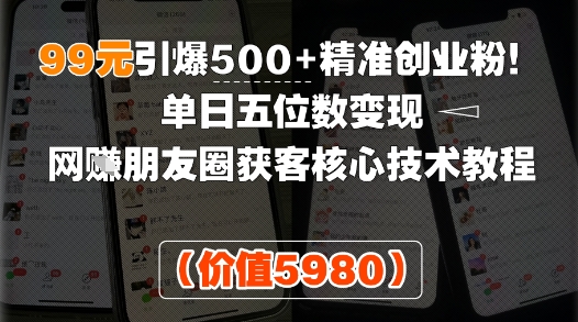 99元引爆500+精准创业粉！单日五位数变现，网创朋友圈获客核心技术教程-小何资源库