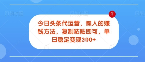 今日头条代运营，无需自己运营，每天花费十秒钟发布视频，单日稳定变现3张【揭秘】-小何资源库