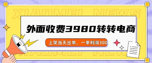 外面收费3980的转转电商玩法，上架当天出单，一单利润3张-小何资源库