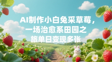 AI制作小白兔采草莓，一场治愈系田园之旅单日变现多张-小何资源库