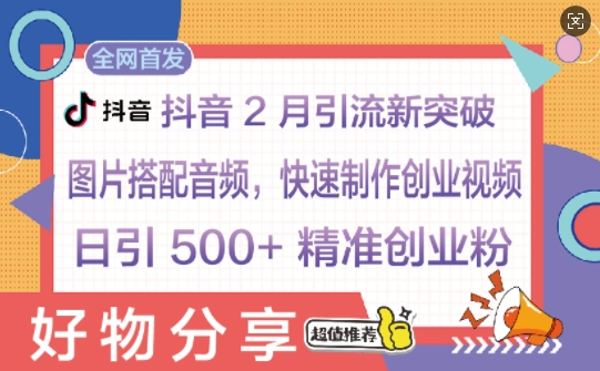 抖音2月引流新突破：图片搭配音频，快速制作创业视频，日引 500+ 精准创业粉-小何资源库