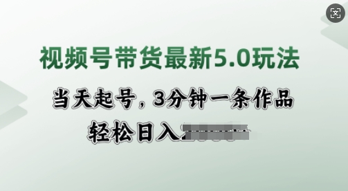 视频号带货最新5.0玩法，当天起号，3分钟一条作品，轻松日入多张-小何资源库