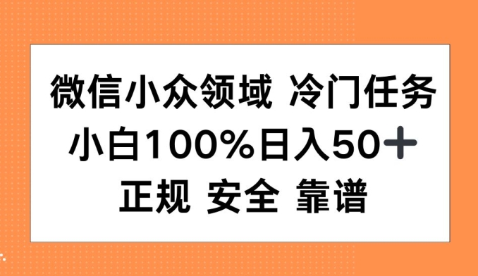 微信小众领域冷门特定任务，小白100%日入50+，正规安全靠谱-小何资源库