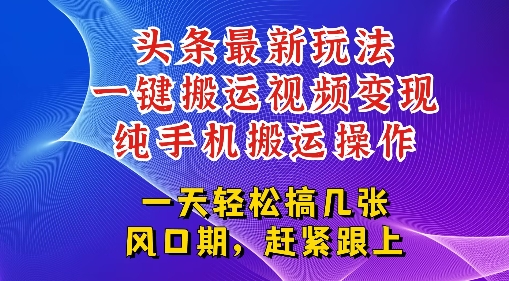 今日头条最新玩法，一键搬运视频也能轻松变现，随随便便就爆百W流量，新风口新玩法-小何资源库