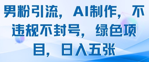 男粉引流，AI制作，不违规不封号，绿色项目，日入五张-小何资源库