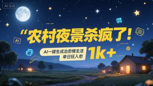 农村夜景杀疯了！AI一键生成治愈系慢生活，单日狂入1k+-小何资源库