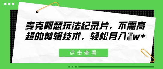 麦克阿瑟玩法纪录片，不需高超的剪辑技术，轻松月入1w+-小何资源库
