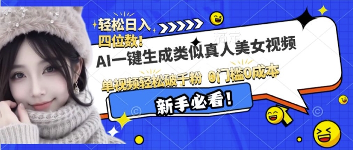 AI一键生成接近真人美女视频，单视频轻松破千粉，操作简单-小何资源库