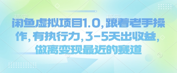闲鱼虚拟项目1.0，跟着老手操作，有执行力，3-5天出收益，做离变现最近的赛道-小何资源库