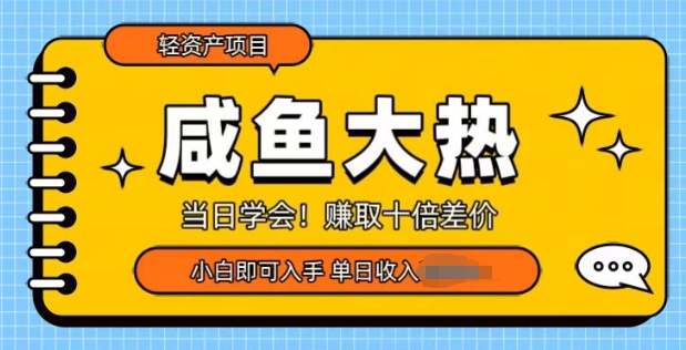 咸鱼大热轻资产类项目，当日学会，赚取十倍差价，小白即可入手-小何资源库