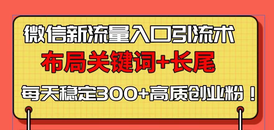 （13897期）微信新流量入口引流术，布局关键词+长尾，每天稳定300+高质创业粉！-小何资源库