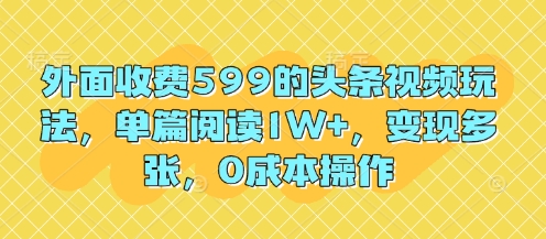 外面收费599的头条视频玩法，单篇阅读1W+，变现多张，0成本操作-小何资源库
