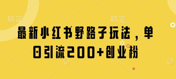最新小红书野路子玩法，单日引流200+创业粉-小何资源库