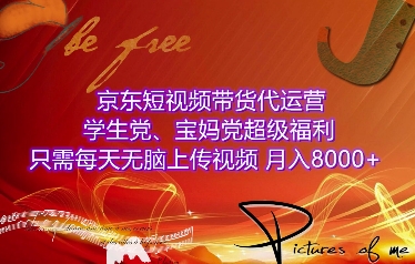 京东短视频带货代运营，学生党、宝妈党超级福利，只需每天无脑上传视频，月入8000+【仅揭秘】-小何资源库