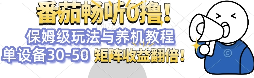 番茄畅听0撸，保姆级玩法与养机教程单设备30-50，矩阵收益翻倍-小何资源库