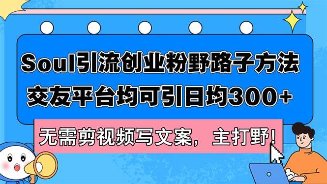 Soul引流创业粉野路子方法，交友平台均可引日均300+，无需剪视频写文案…-小何资源库