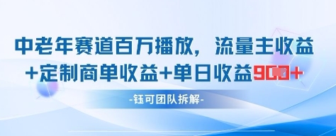中老年赛道百万播放+流量主收益+定制收益，单日收益9张-小何资源库