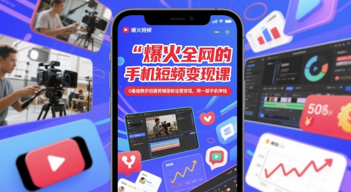 爆火全网的手机短视频变现课，0基础教你拍摄剪辑涨粉运营变现，用一部手机挣钱-小何资源库