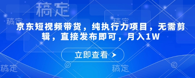 京东短视频带货，纯执行力项目，无需剪辑，直接发布即可，月入1W-小何资源库