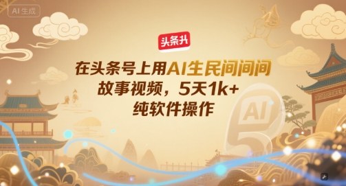 在头条号上用AI生民间故事视频，5天1k+，纯软件操作-小何资源库