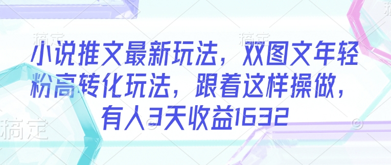 小说推文最新玩法，双图文年轻粉高转化玩法，跟着这样操做，有人3天收益1632-小何资源库