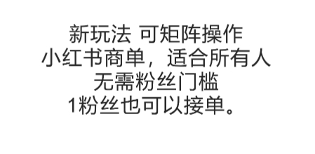 可矩阵操作，小红书商单新玩法，适合所有人，无需粉丝门槛，1粉丝也可以接单-小何资源库