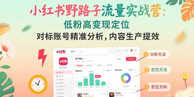 （15423期）小红书野路子流量实战营：低粉高变现定位 对标账号精准分析 内容生产提效-小何资源库
