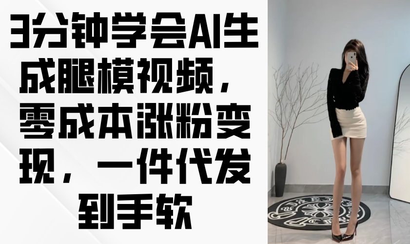 （14537期）3分钟学会AI生成腿模视频，零成本涨粉变现，一件代发到手软-小何资源库