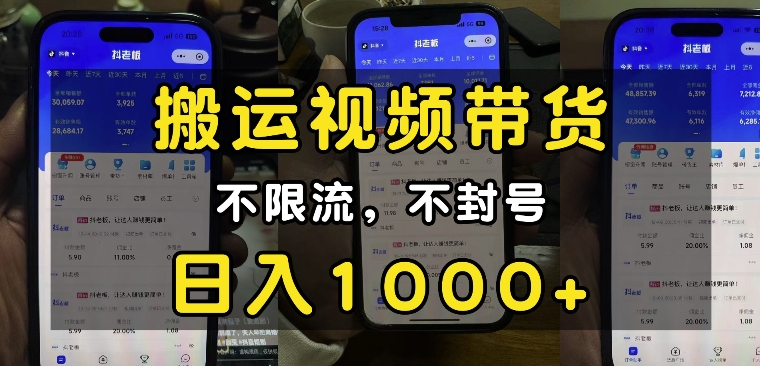 “小白必看”搬运视频带货玩法，不限流，不封号，纯自然流，日入1k-小何资源库