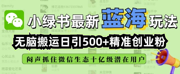 小绿书无脑搬运引流，全自动日引500精准创业粉，微信生态内又一个闷声发财的机会-小何资源库
