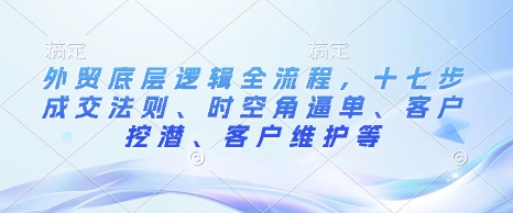 外贸底层逻辑全流程，十七步成交法则、时空角逼单、客户挖潜、客户维护等-小何资源库
