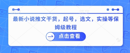 最新小说推文干货，起号，选文，实操等保姆级教程-小何资源库