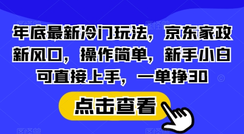 年底最新冷门玩法，京东家政新风口，操作简单，新手小白可直接上手，一单挣30【揭秘】-小何资源库