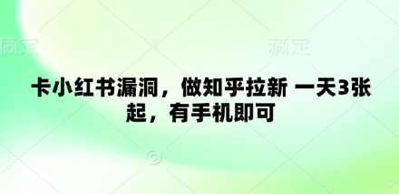 卡小红书漏洞，做知乎拉新 一天3张起，有手机即可-小何资源库