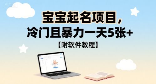宝宝起名项目，冷门且暴力一天5张+【附软件教程】-小何资源库