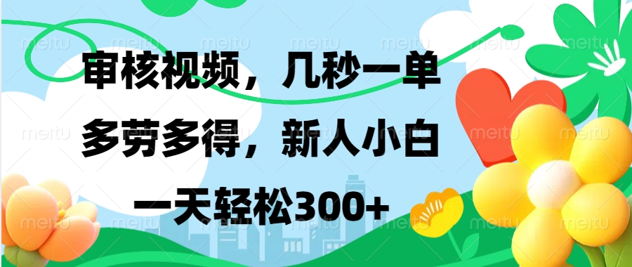 （13719期）视频审核，新手可做，多劳多得，新人小白一天轻松300+-小何资源库