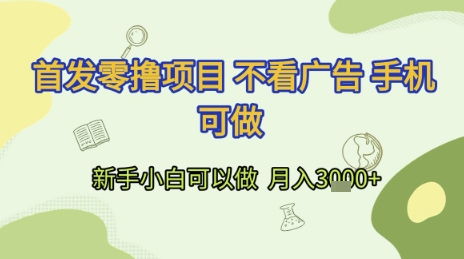 首发零撸项目 不看广告 手机可做 新手小白可以做  月入3k+【揭秘】-小何资源库