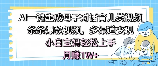 AI一键生成母子对话育儿类视频，条条爆款视频，多渠道变现，小白宝妈轻松上手，月入1W+-小何资源库