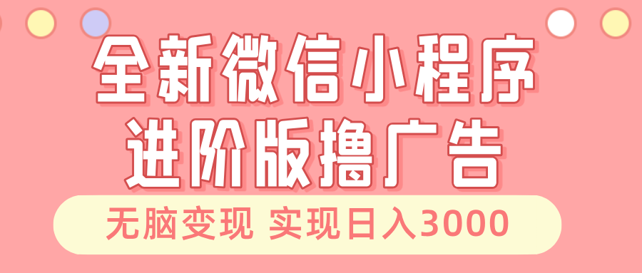（13197期）全新微信小程序进阶版撸广告 无脑变现睡后也有收入 日入3000＋-小何资源库