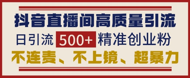 抖音直播间引流创业粉，无需连麦、不用上镜、超暴力，日引流500+高质量精准创业粉-小何资源库