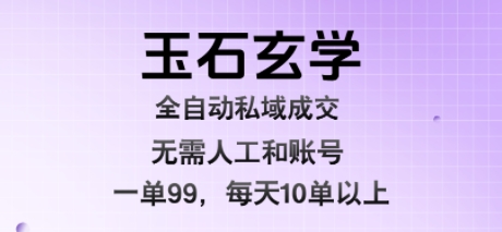 玉石玄学全自动私域成交，一单99每天十单以上，无需人工和矩阵账号，蓝海项目直接干【揭秘】-小何资源库
