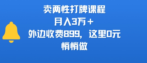 卖两性打牌课程，月入3W+外边收费899的课程，这里0元，悄悄做-小何资源库