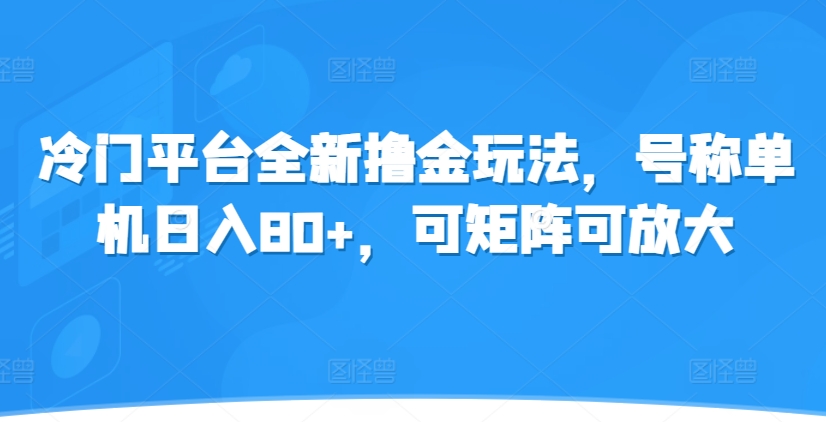冷门平台全新撸金玩法，号称单机日入80+，可矩阵可放大-小何资源库
