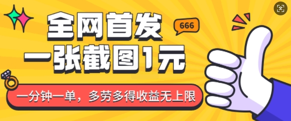全网首发，一张截图1块钱，一分钟一单，多劳多得，收益无上限-小何资源库